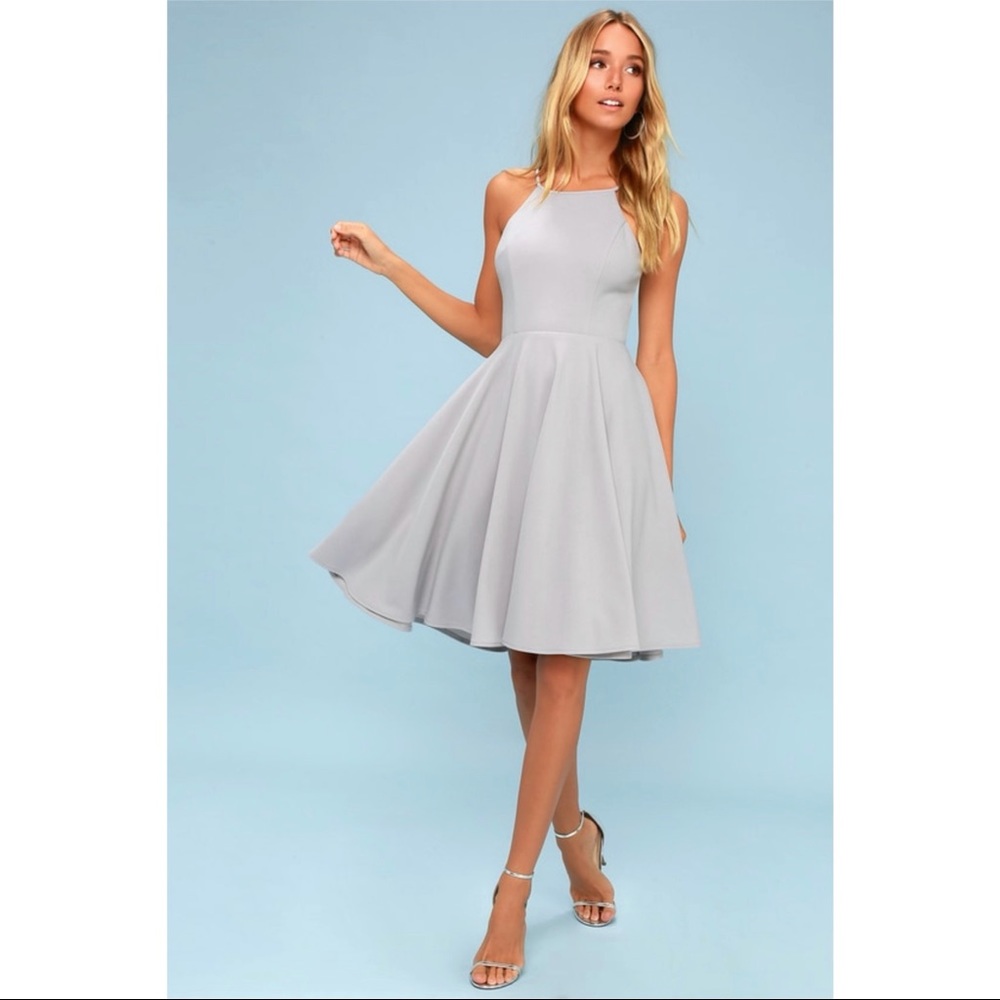 Lulu’s Irresistible Charm Grey Midi Dress